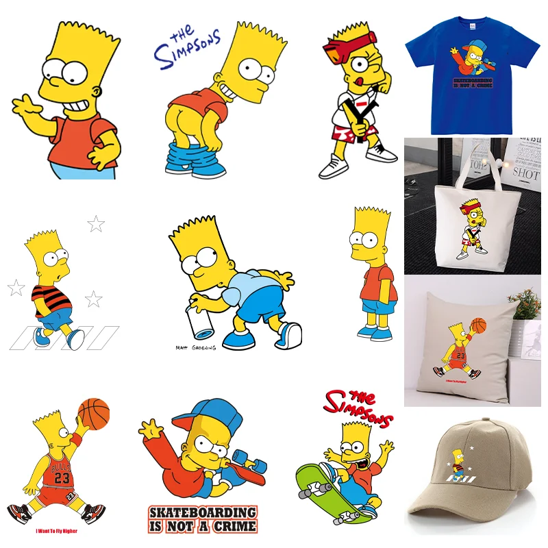 The Simpsons Printed Heat Transfers Vinyl Stickers for Clothes Bart Homer Cartoon Iron on Patch on Clothing Appliques Badge DIY