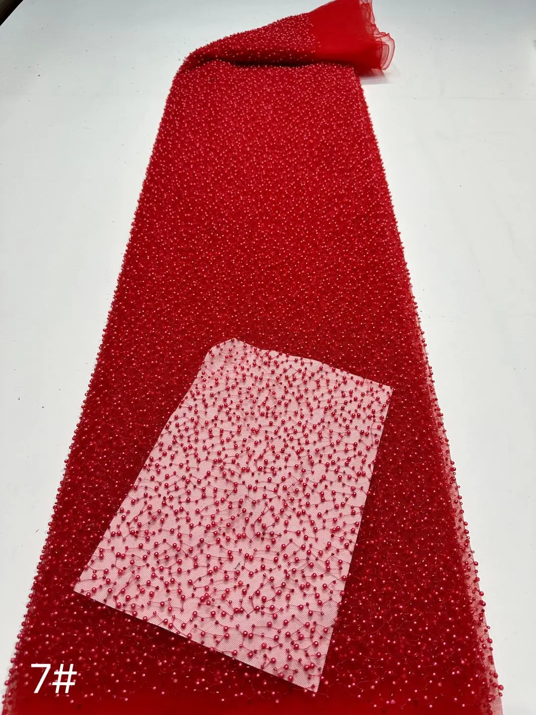 

Fashion luxury red rose red crimson beaded mesh lace fabric, African handicrawl lace mesh fabric, Nigerian sewing fabric,