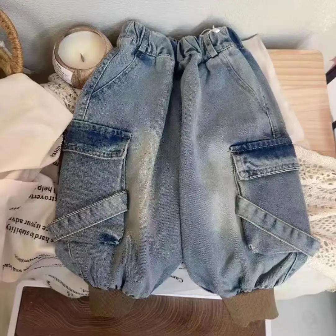 Kids Boys' Jeans Spring and Autumn 2025 New Fashionable Children's Loose Casual Trousers Baby Handsome Lantern Pants 80-140CM