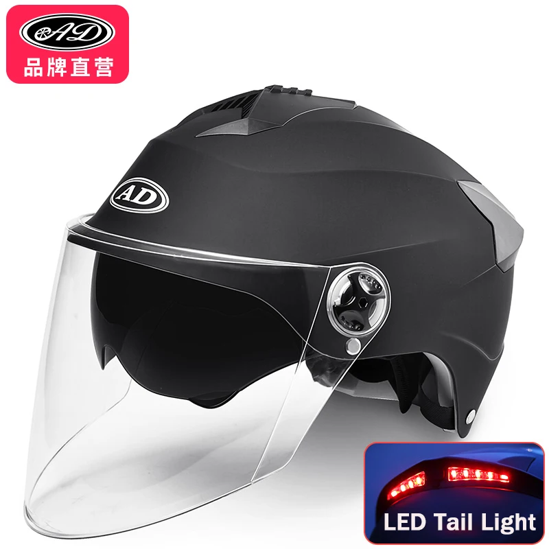 

LED Motorcycle Helmets for Man and Woman Electric Scooter Motorbike Half-Helmet Double Visor Rechargeable Reflector Safety Cap