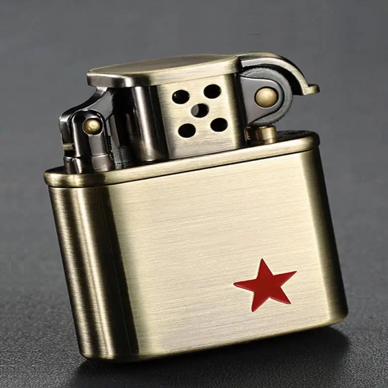 1Pc Pure Copper Retro Nine Door Five Pointed Star Kerosene Lighter, Windproof and Personalized for Men