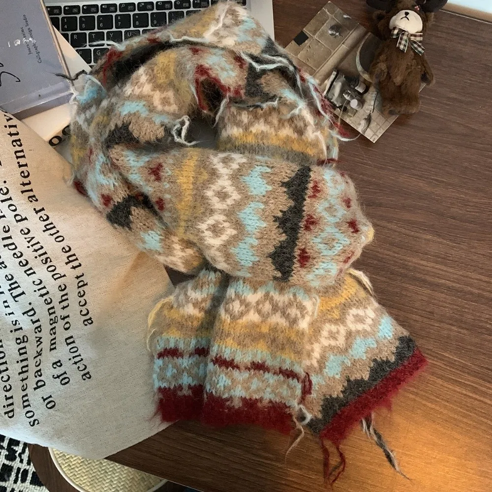 

Новый разноцветный зимний клетчатый шарф в полоску, теплые вязаные шарфы, мягкая утолщенная шаль для женщин