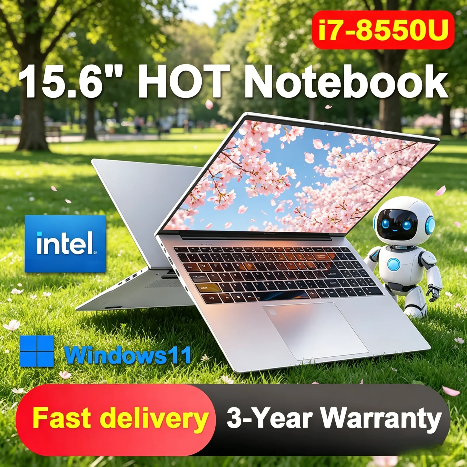 2026 New 15.6 Inch Portable Laptop Windows 11 Intel Core i7 8550U 32GB 2TB SSD Fingerprint Unlock Office Notebook