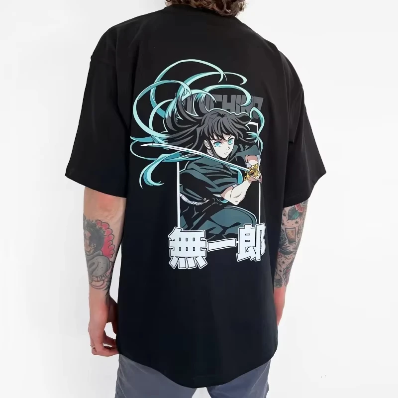 2026 Neues Demon Slayer Anime Tokitou Muichirou Bedrucktes Kurzarm-T-Shirt für Herren und Damen, Herren-Oberteil, Sport-T-Shirt