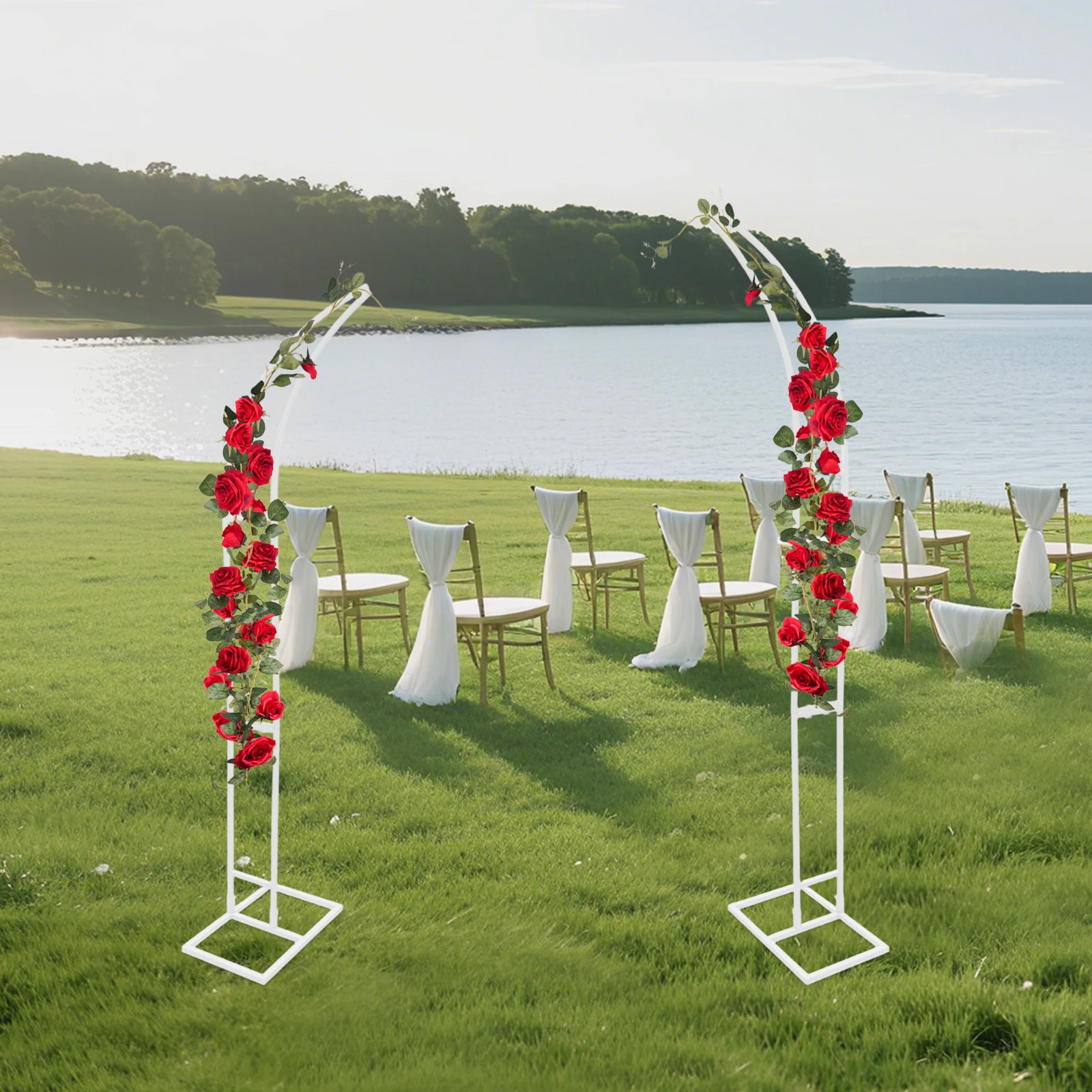 

2PCS Wedding Arched Bracket Arch Backdrop Stand Curved Wedding Stands for Ceremony and Party Gold/White 2.1M,1.9M