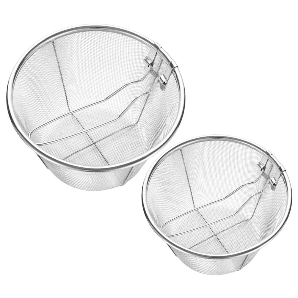 

2 Pcs Filter Stainless Steel Frying Basket Storage Baskets Folding Strainer Tool