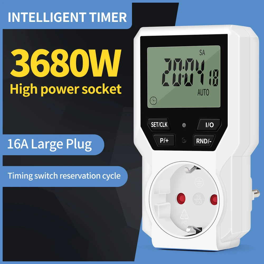 Digital Timer Switch Day/Hour Programmable Electronic Timer Socket Outlet Countdown Micro Cycle Time Control EU Plug 230V/16A