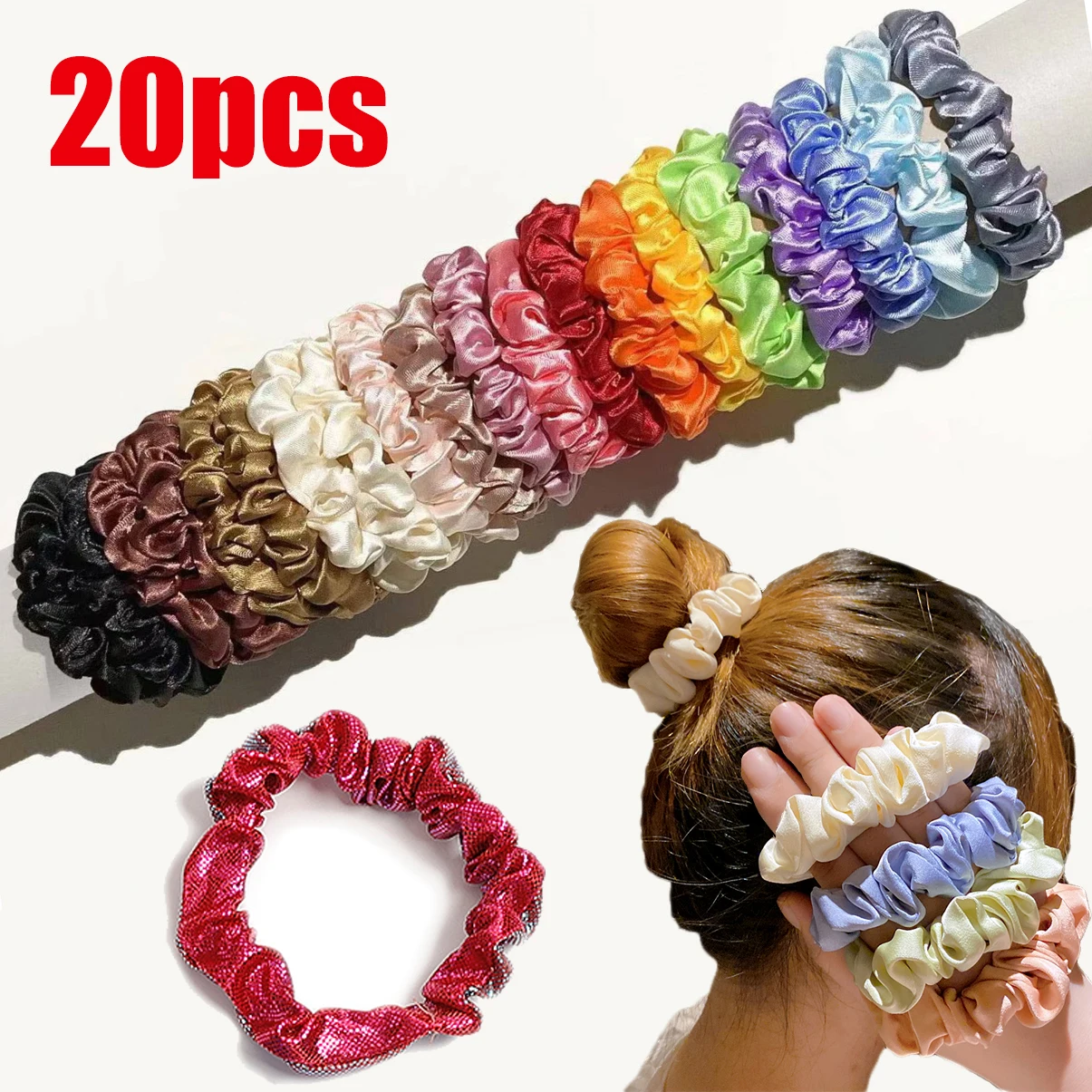 

Women Girls Elastic Hair Tie Hairband Sweet Glossy Fabric Hairbands Hair Accessories Ponytail Holder Hair Scrunchie Rope Ring