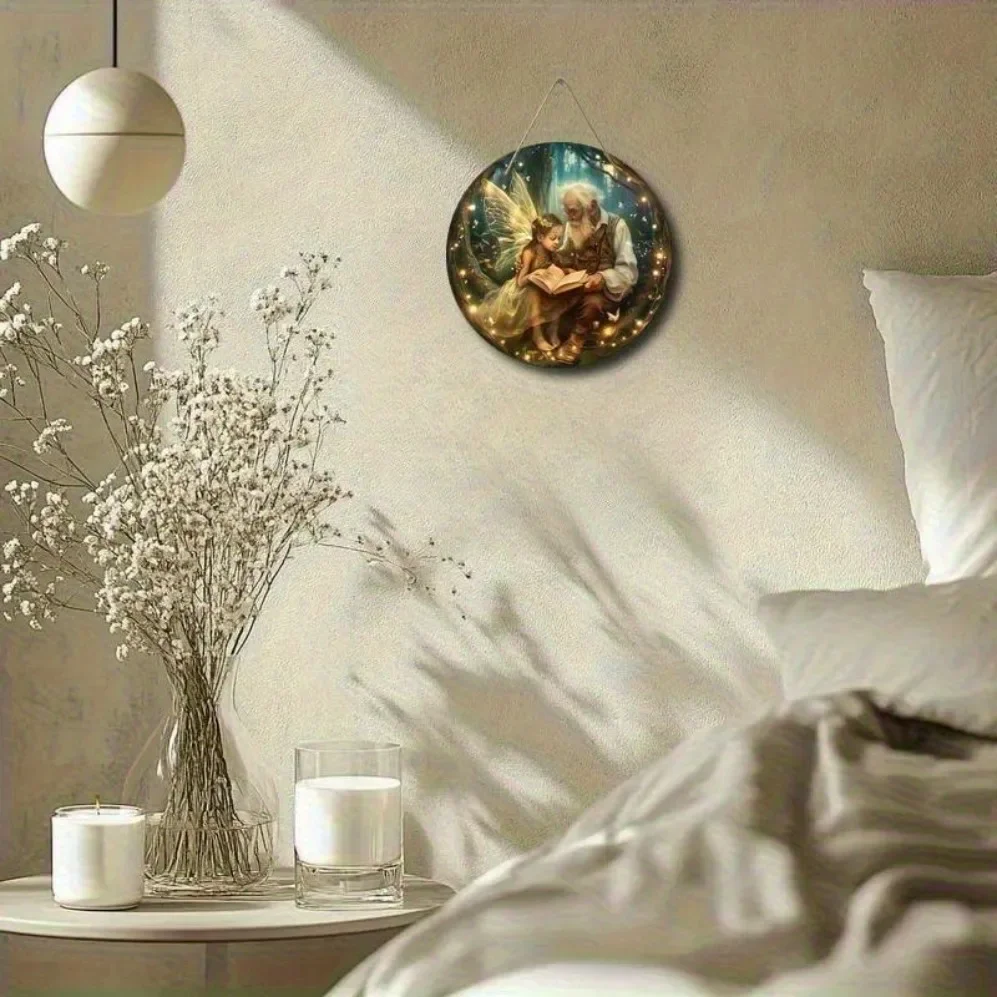 لافتة خشبية مستديرة لمشهد قزم مسحور - ديكور حائط عتيق مع تصميم غابة شمعدان | مثالية للمنزل والبار والمقهى والمكتب" #4