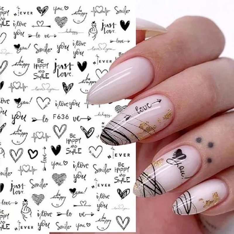 1 pz 3D Laser argento cuore lettera Nail Sticker decorazione di arte del chiodo amore fiore accessori per unghie decalcomanie adesivi forniture per unghie