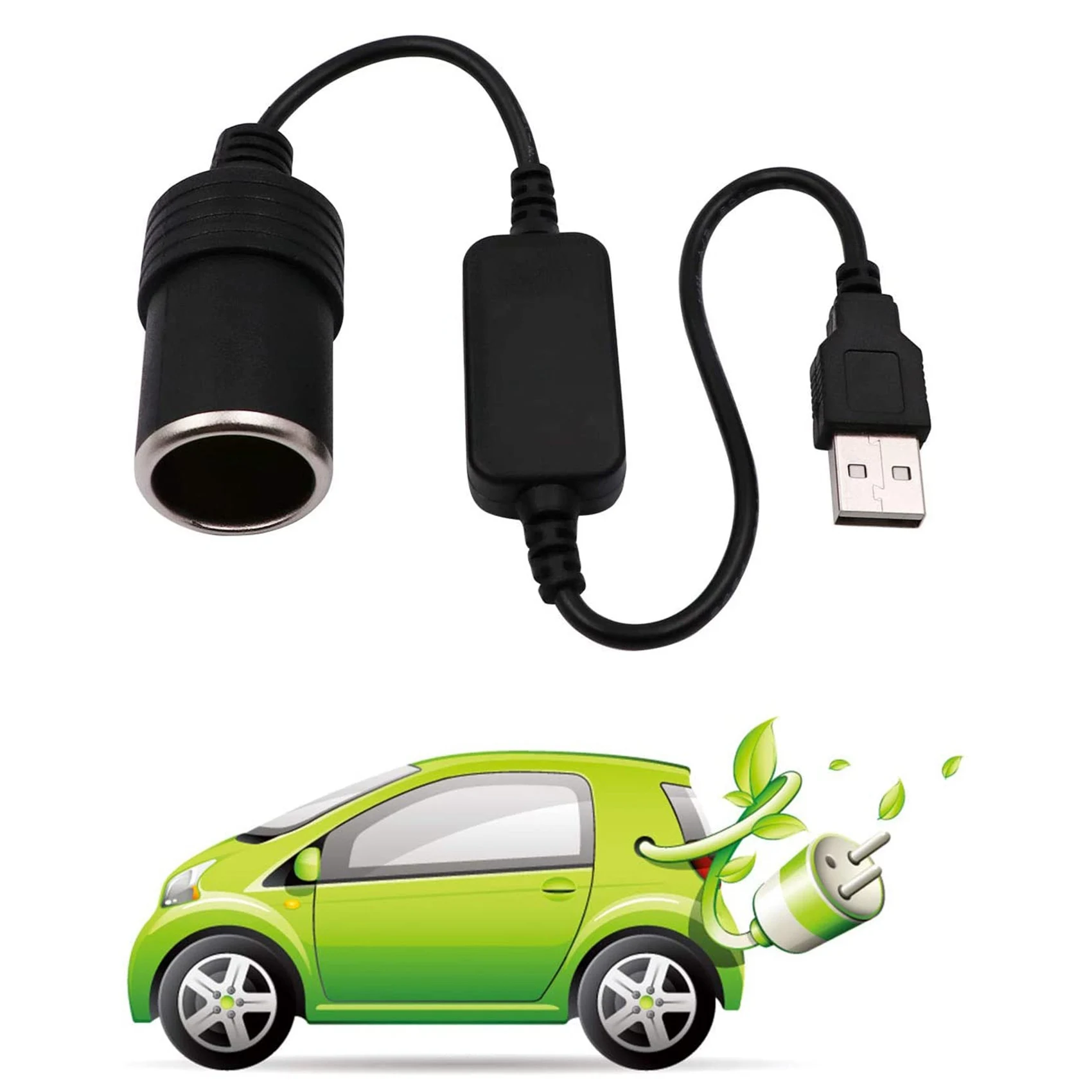 USB ذكر إلى مقبس ولاعة سيارة 12 فولت ، كابل محول أنثى ، 2 حزمة