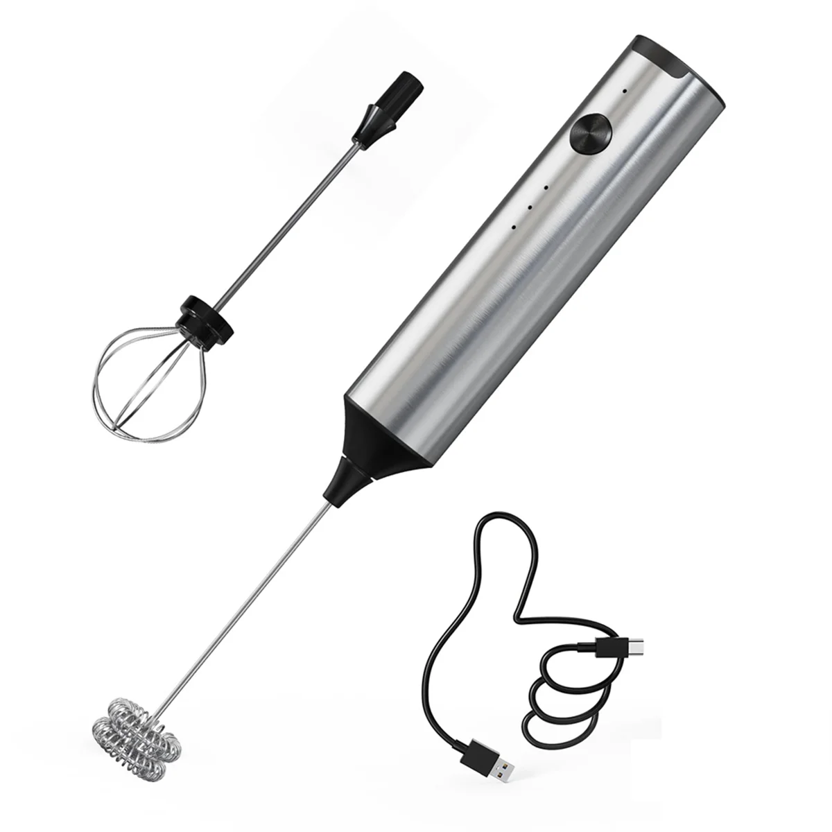 A11I Milk Frother Stick Rechargeable with 3 Speeds and Stand, Electric Milk Frother with 2 Stainless Steel Whisks for Matcha