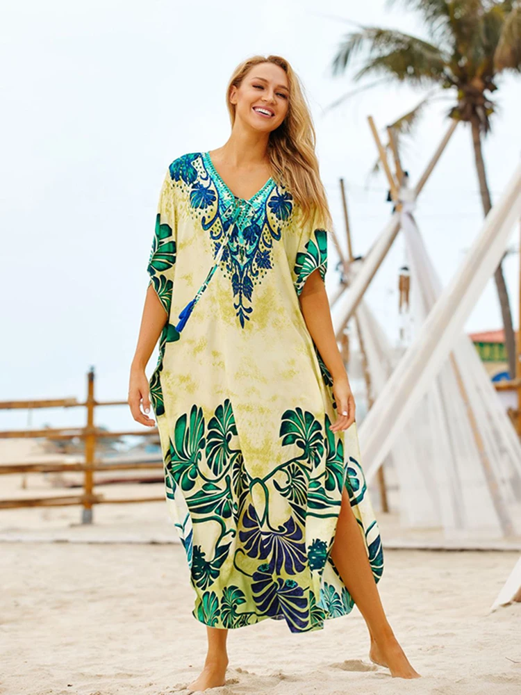 2024 Long Beach Dress Robe De Plage Swimwear Women Cover Ups Tunic Pareo Beach Cover Up Kaftan Beach Saida De Praia Beachwear