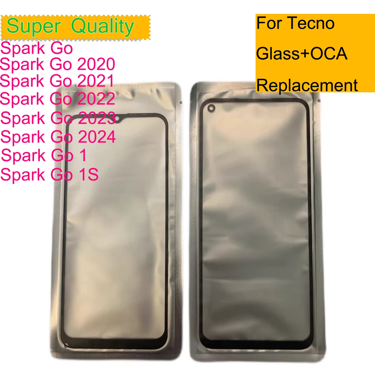 10Pcs/Lot For Tecno Spark Go 1S 2024 2023 Spark Go 1 2022 2021 2020 Touch Screen Panel Front Outer Glass With OCA