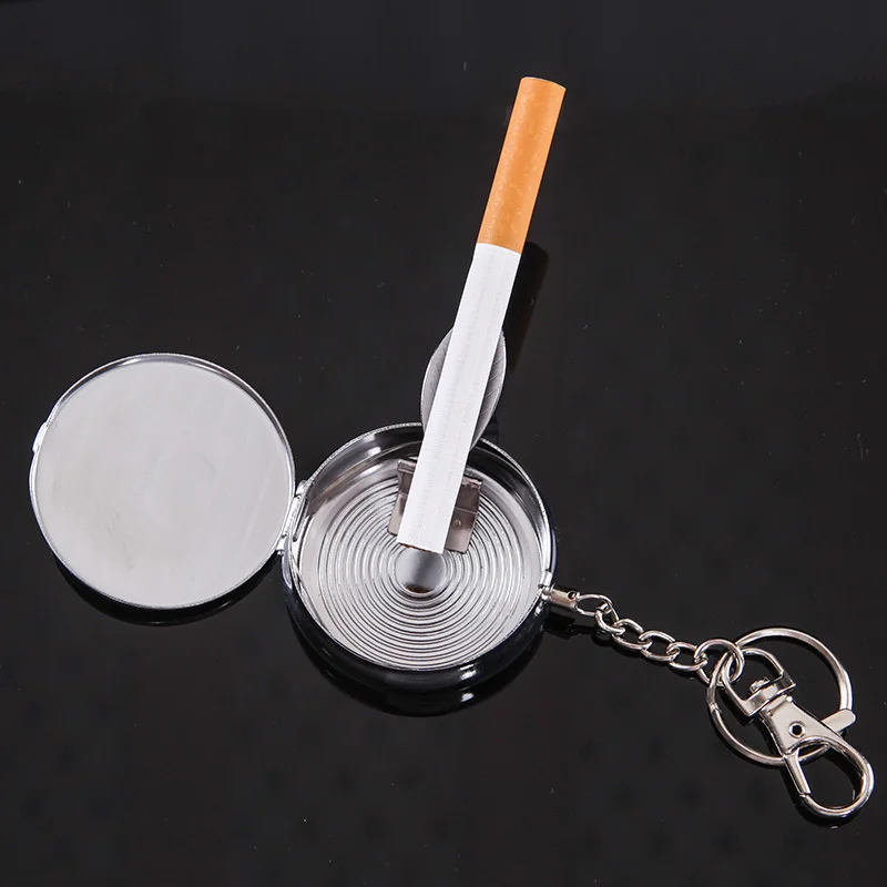 1PC Mini Portable Ashtray with Lid Stainless Steel Keychain Random Style Carrying Around Ashtray for Car Use