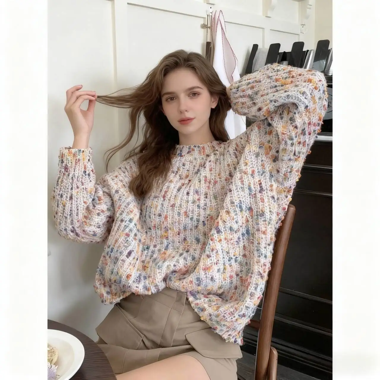 

Свитера, джемперы, пуловеры, женские длинные для девочек, многослойный вид BF Y2K Lady OL, работа, профессиональная деловая встреча, поездка на работу, осень, теплая