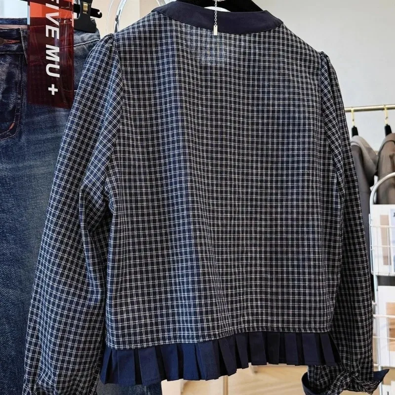 الكورية الرجعية منقوشة القوس ضمادة الجولة الرقبة قميص المرأة 2025 الخريف جديد الكشكشة تصميم كم طويل بلايز الحلو Y2k بلوزة