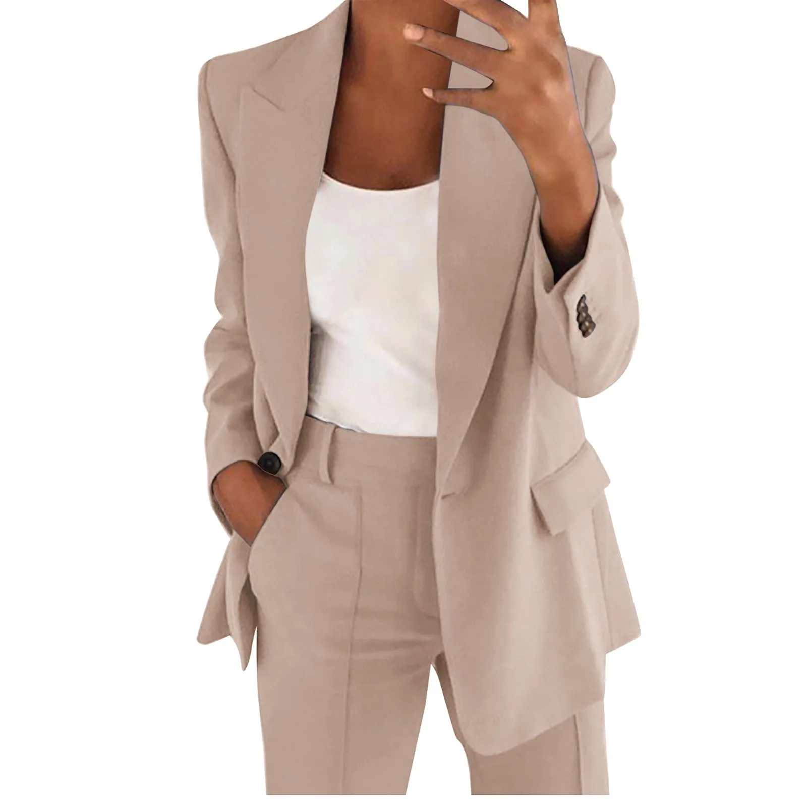 Women\'S Blazer Top Elegant Solid Long Sleeves Jacket Suit Jacket Business Fashion Spring Tracksuit Office Lady Blouse Coat Tops