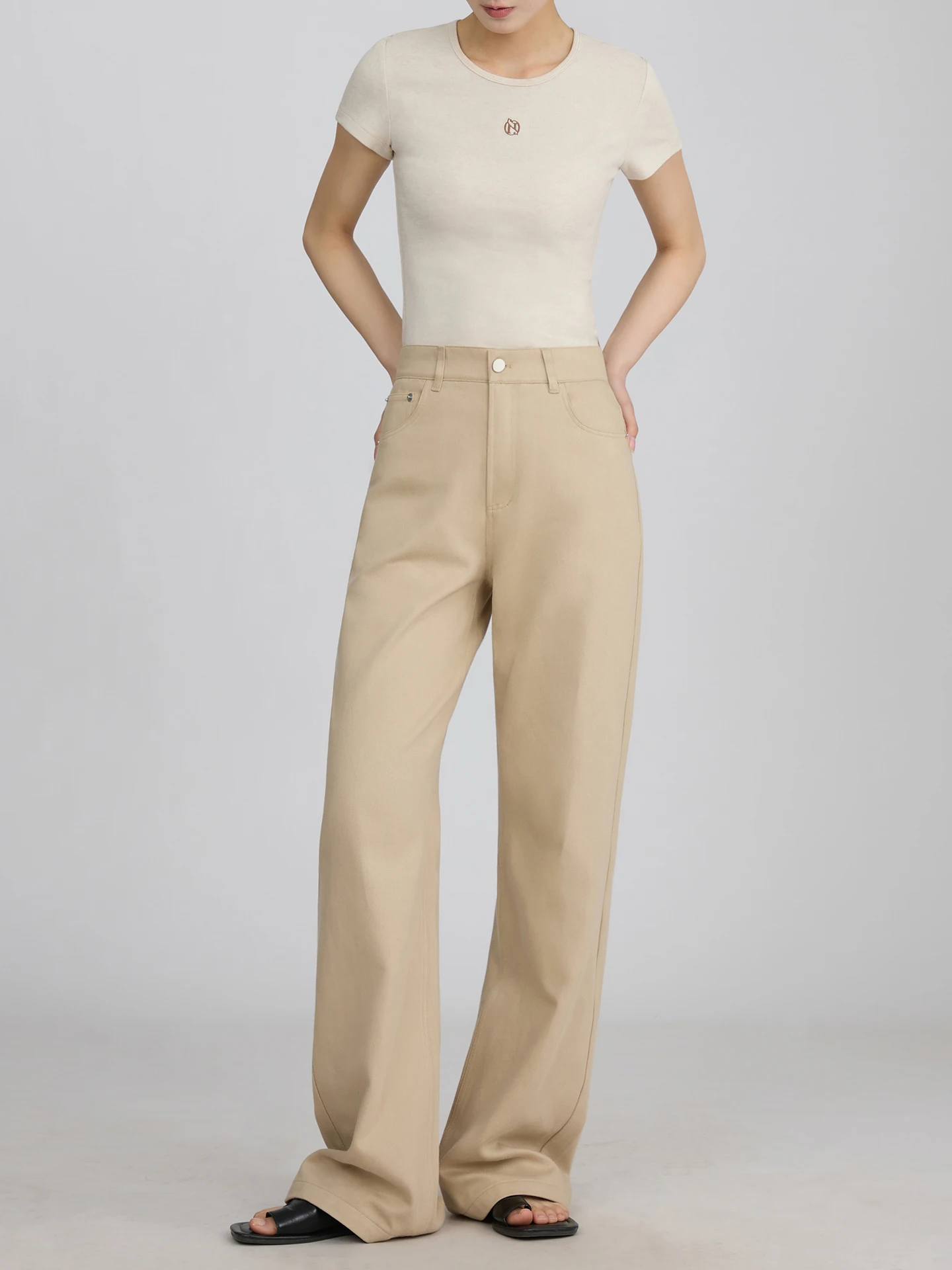 

Versatile Straight Leg Wide Leg Jeans Khaki Color Retro Slim Fit High Waist Denim Pants Women's Spring Summer Cotton J...