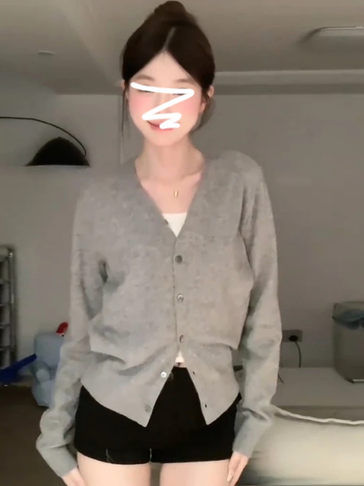 Ele ey V-Ne Maglia Jaet Sciolto Lungo Sve Capispalla da donna Cardigan Sle Autunno Inverno Faion Sweet Sle