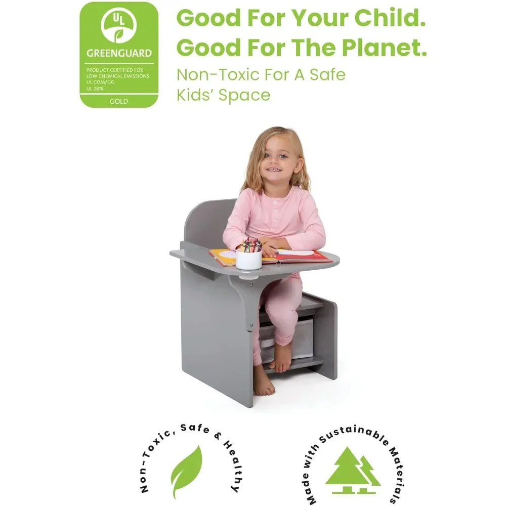 Kinder stuhl Tisch mit Aufbewahrung eimer, grau