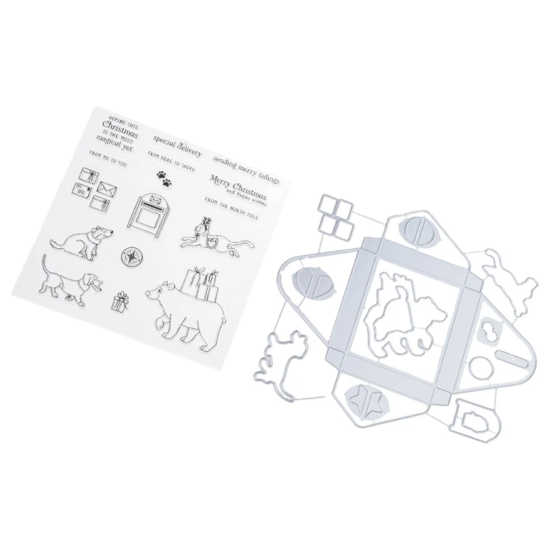 Y88D 0.8mm Thick Carbon Steel Christmas Crafting Die with Transparent Silicone Stamp for DIY Holiday Projects and Scrapbooking