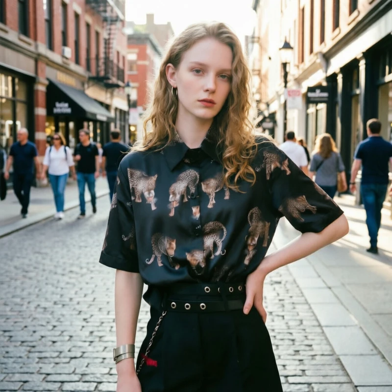 Vintage Women Blouse Harajuku Print Shirts  2026 Spring Summer Ladies short sleeve Blusa Streetwear Camisas Mujer