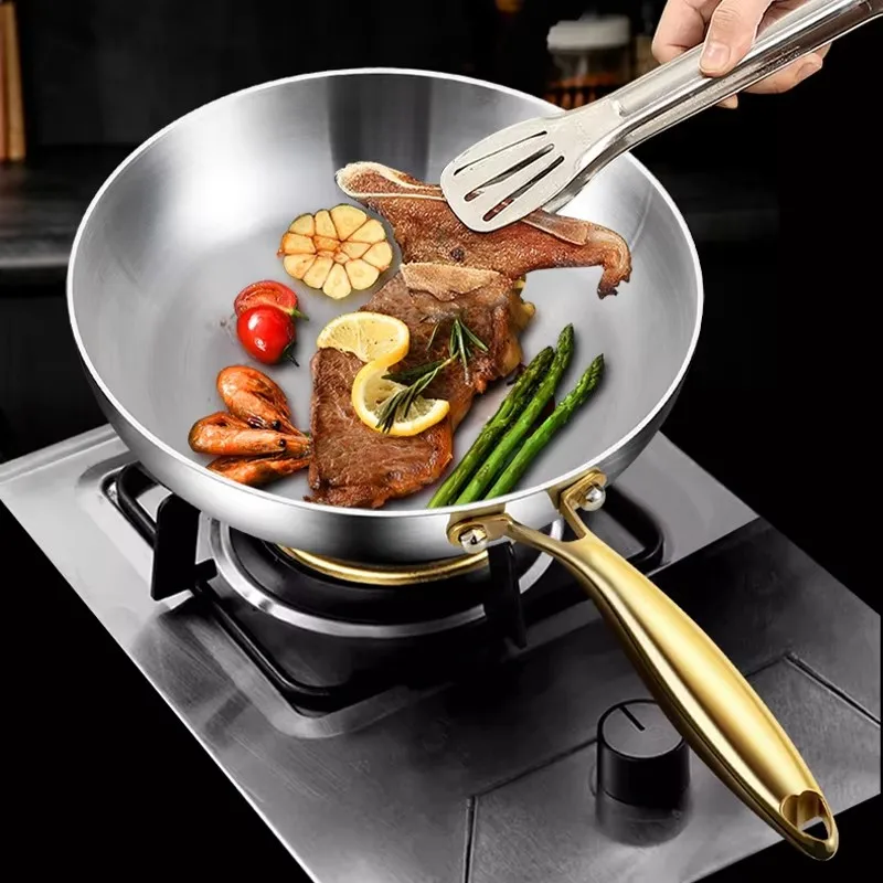 316 Stainless Steel Nonstick Wok Pan Compatible with Gas & Induction Stovetops, Perfect for Searing Steak and Simmering Sauces