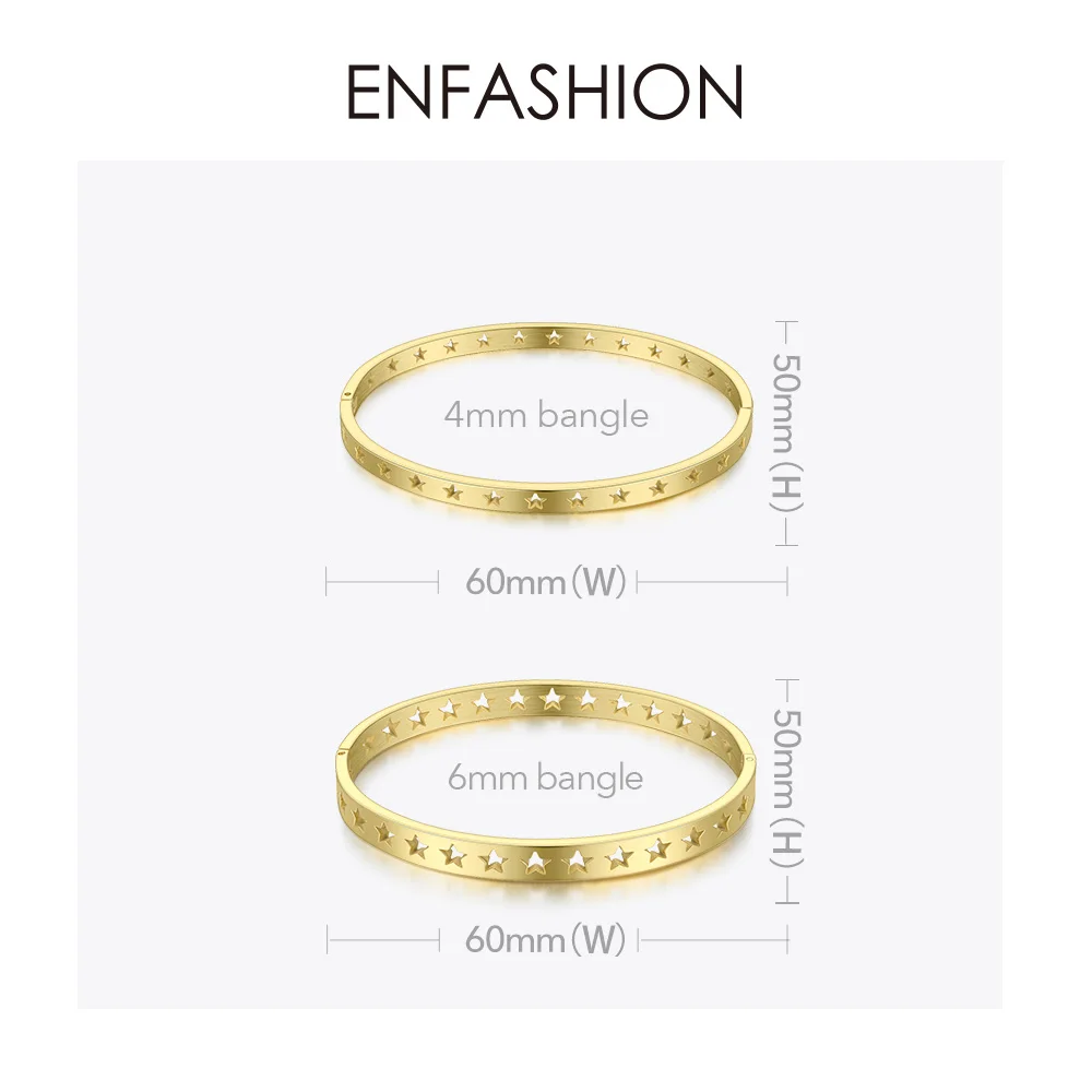 ENFASHION Hollow Stars Bangles & Bracelets For Women Gold Color Stainless Steel Cuff Bracelets Friends Gifts Jewelry BM192011