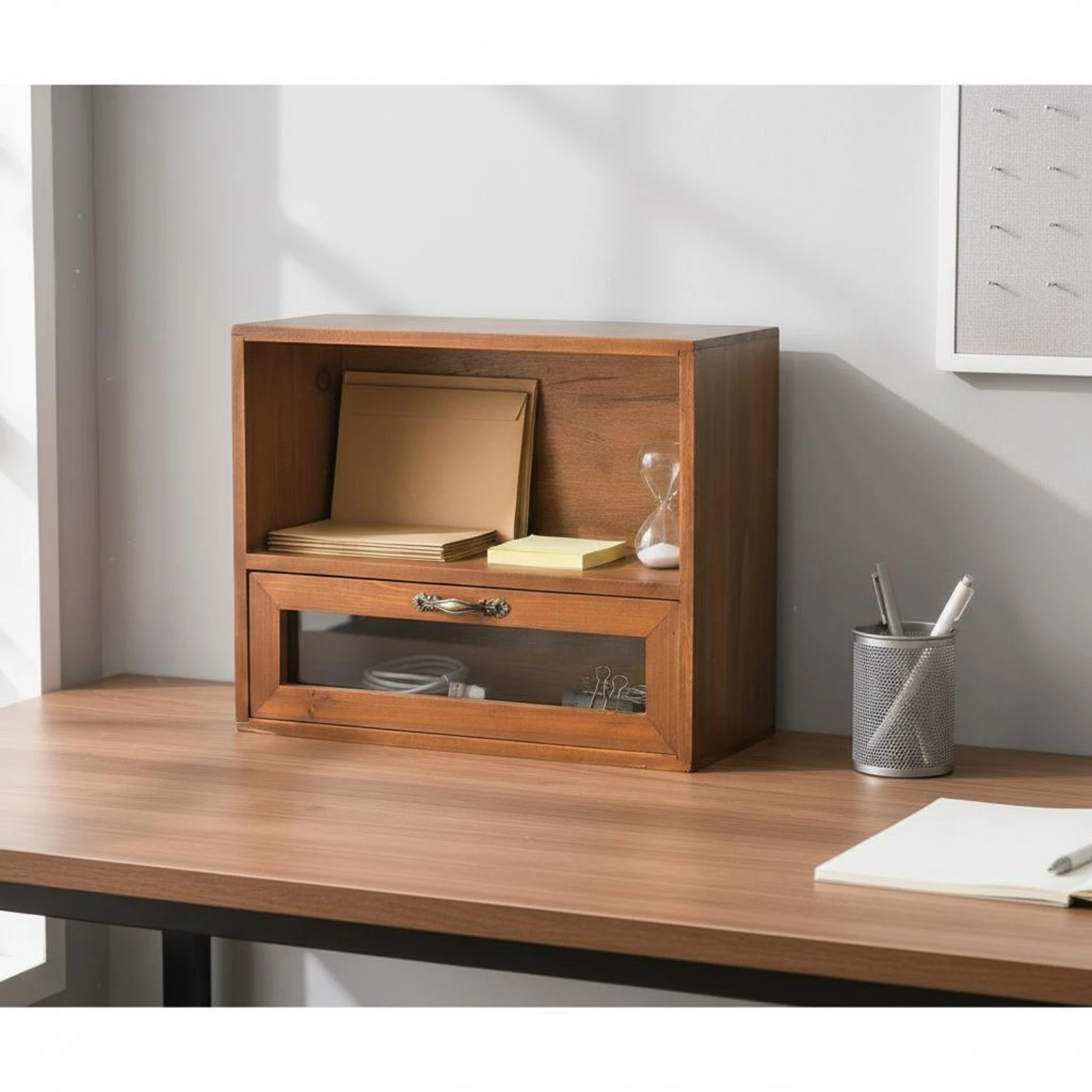Wood Desktop Organizer Vintage Design Countertop Organizer Wooden Storage Cabinet Fully Assembled Desk Storage Box Space Saving
