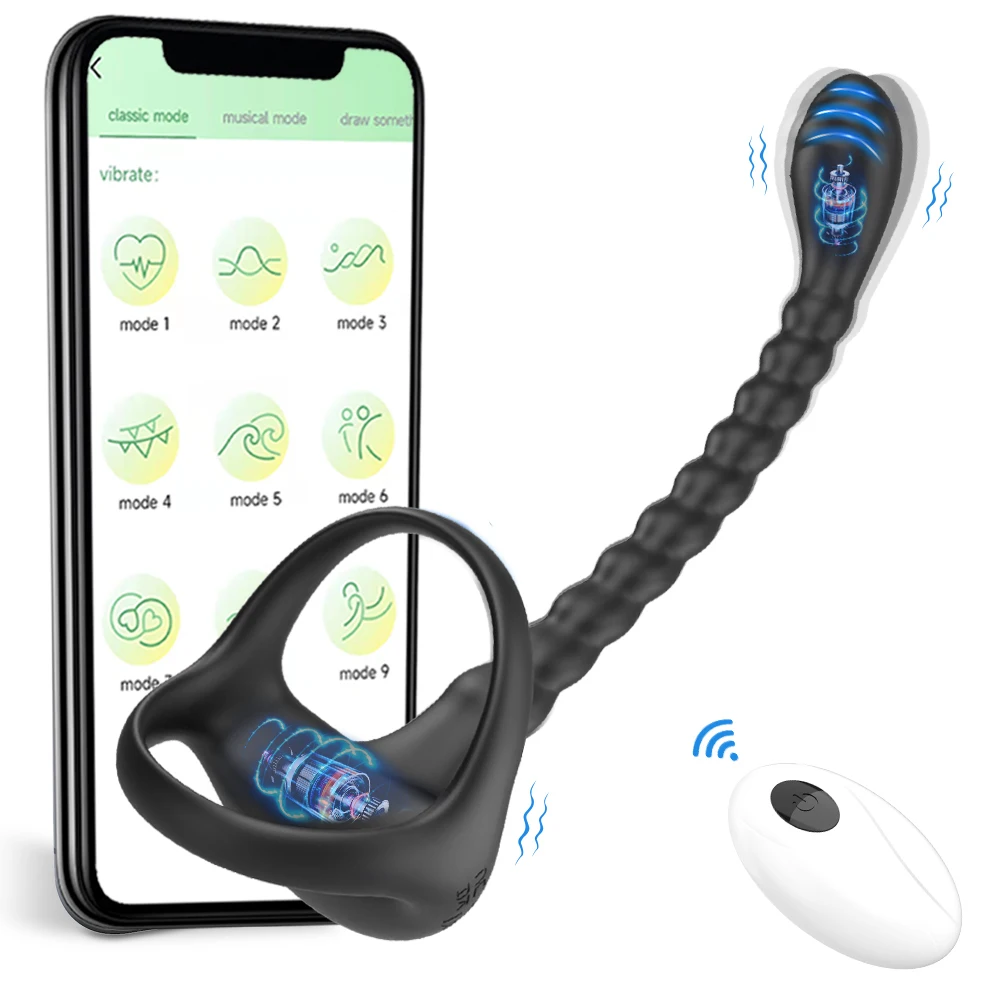 Anal Adult Sex Toys for Men 2 in 1 Prostate Massager Masturb Male Vibrator Cock Ring Taint Stimulator Remote Control Anal Beads