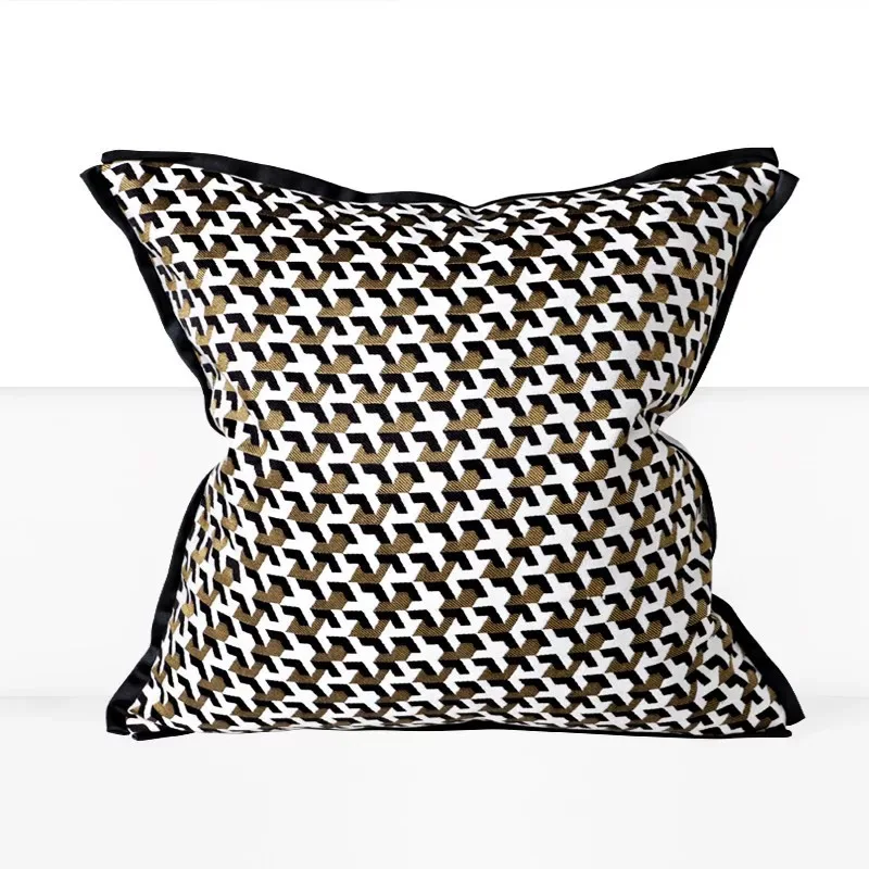 Brown Gold Decor Sofa Cushion Cover Geometric Jacquard Pattern Series Luxury Cushion Pillow Cover