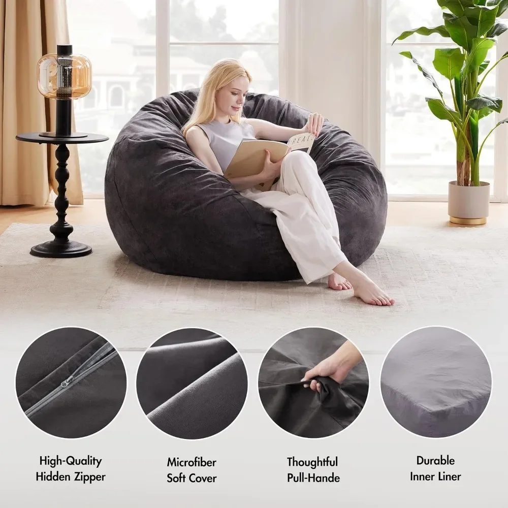 Kursi Bean Bag besar untuk orang dewasa, tempat tidur Convertible, Sofa Bean Bag besar, kasur lantai, pengisi busa, Black Queen