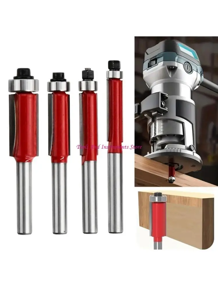 

4pcs Durable Router Bit Steel Trimmer Set with Anti Rust Coating for Home and Professional Carpentry Tasks C7AC