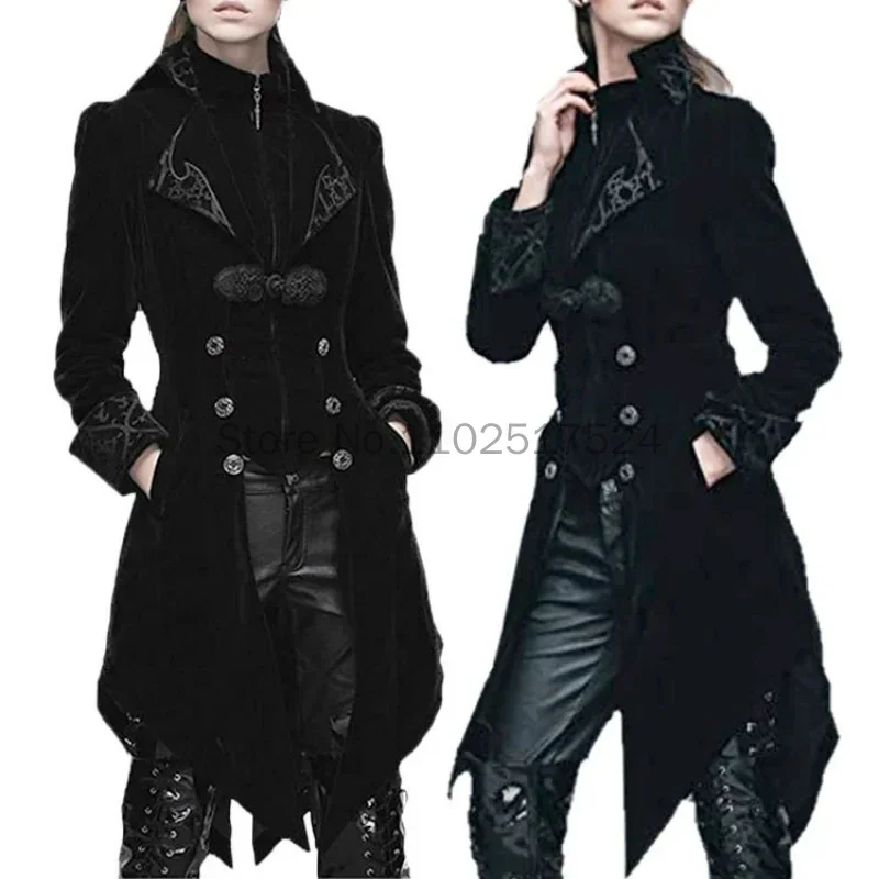 2025 Steampunk Women Men Medieval Dress costume Velet Stand Collar Tailcoat Gothic Vampire Cosplay Jacket Coats S-5XL