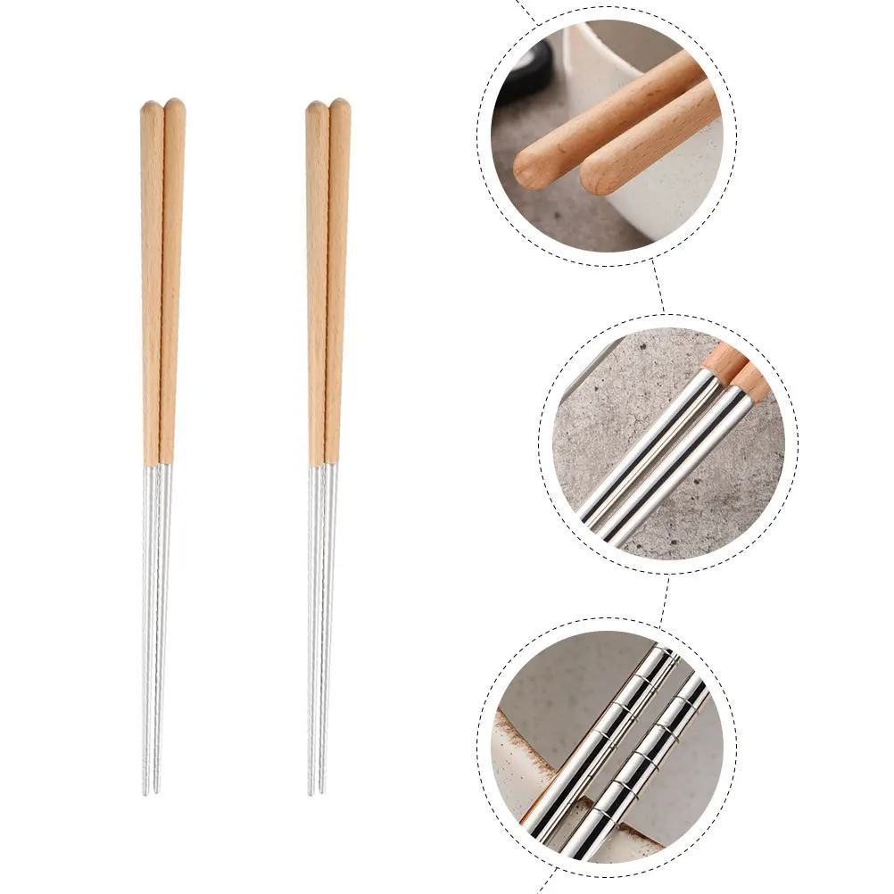 

2Pairs Stainless Steel Long Handle Cooking Chopsticks Frying Chopsticks for Hot Pot Noodles Anti-Slip Kitchen Tools