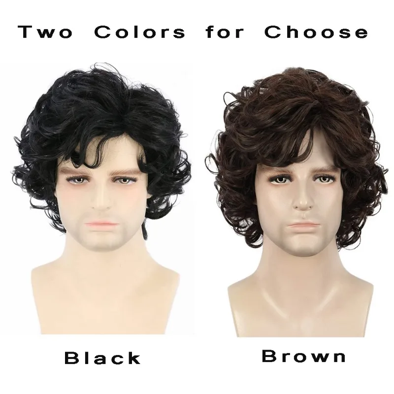 Men Short Wavy Brown Wig Halloween Cosplay Costume Synthetic Hair Wigs High Temperature Fiber Machine Made