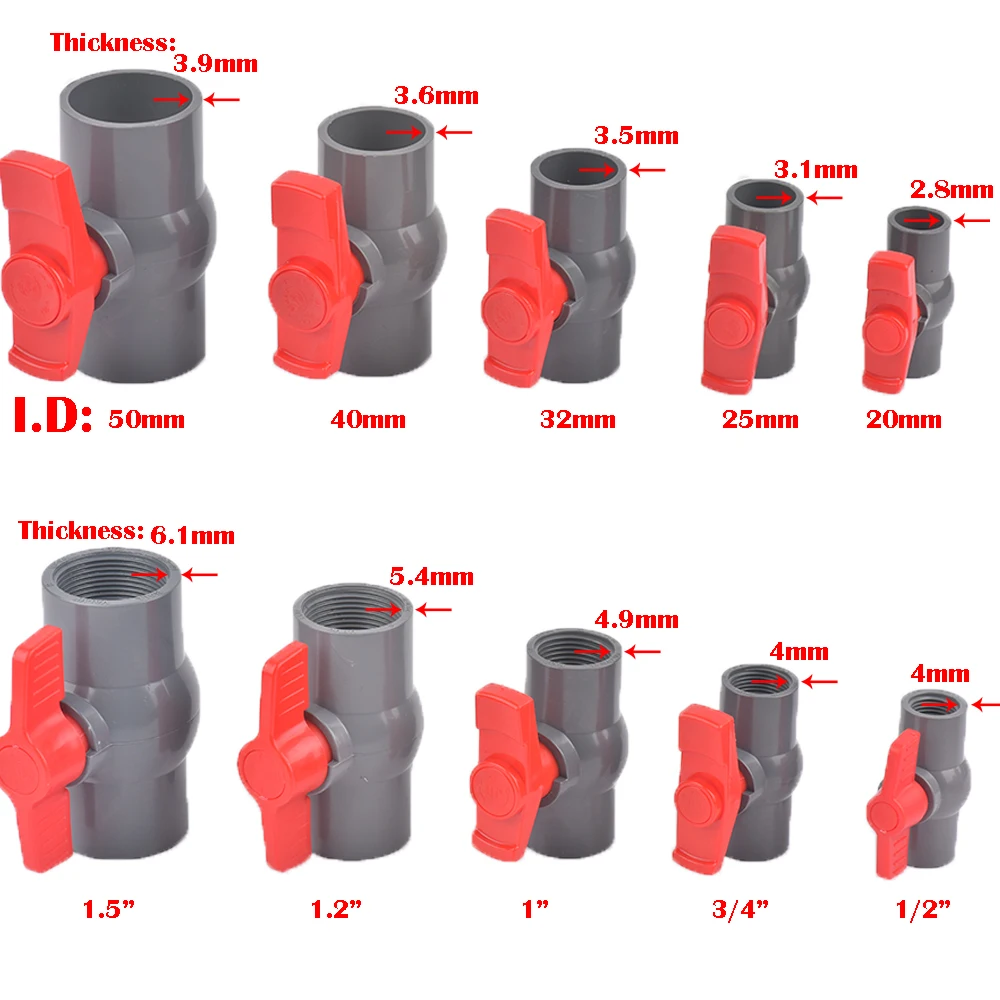 Rosca e soquete Tipo Válvula de PVC Tubo, Agricultura Jardim Irrigação Fittings, 20mm, 25mm, 32mm, 40mm, 50mm, 1Pc