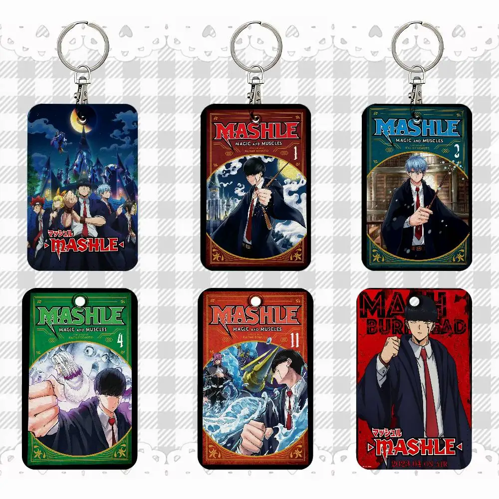 MASHLE Anime Japan Rectangle ID Card Case Keychain Access Card Bag Key Tag Ring Leather Card Holder Key Ring Access