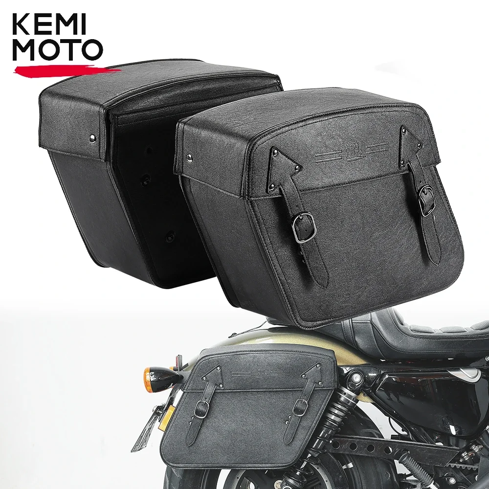 

KEMIMOTO Motorcycle Saddlebags 32L Leather Saddle Bags Motorcycle Storage Travel Luggage Bag for Sportster iron 883 XL883 XL 883