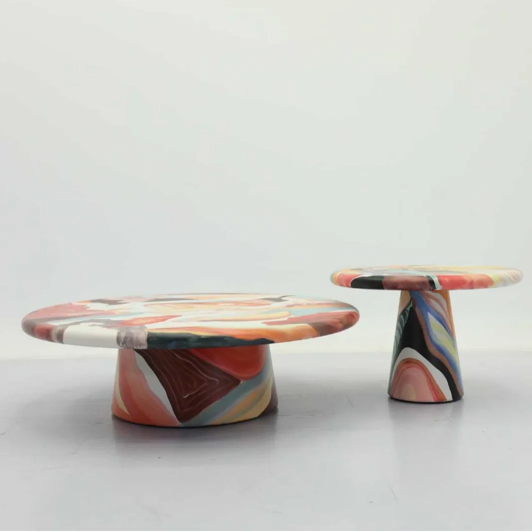 LTT oil painting coffee table creative graffiti French antique hand-painted coffee table