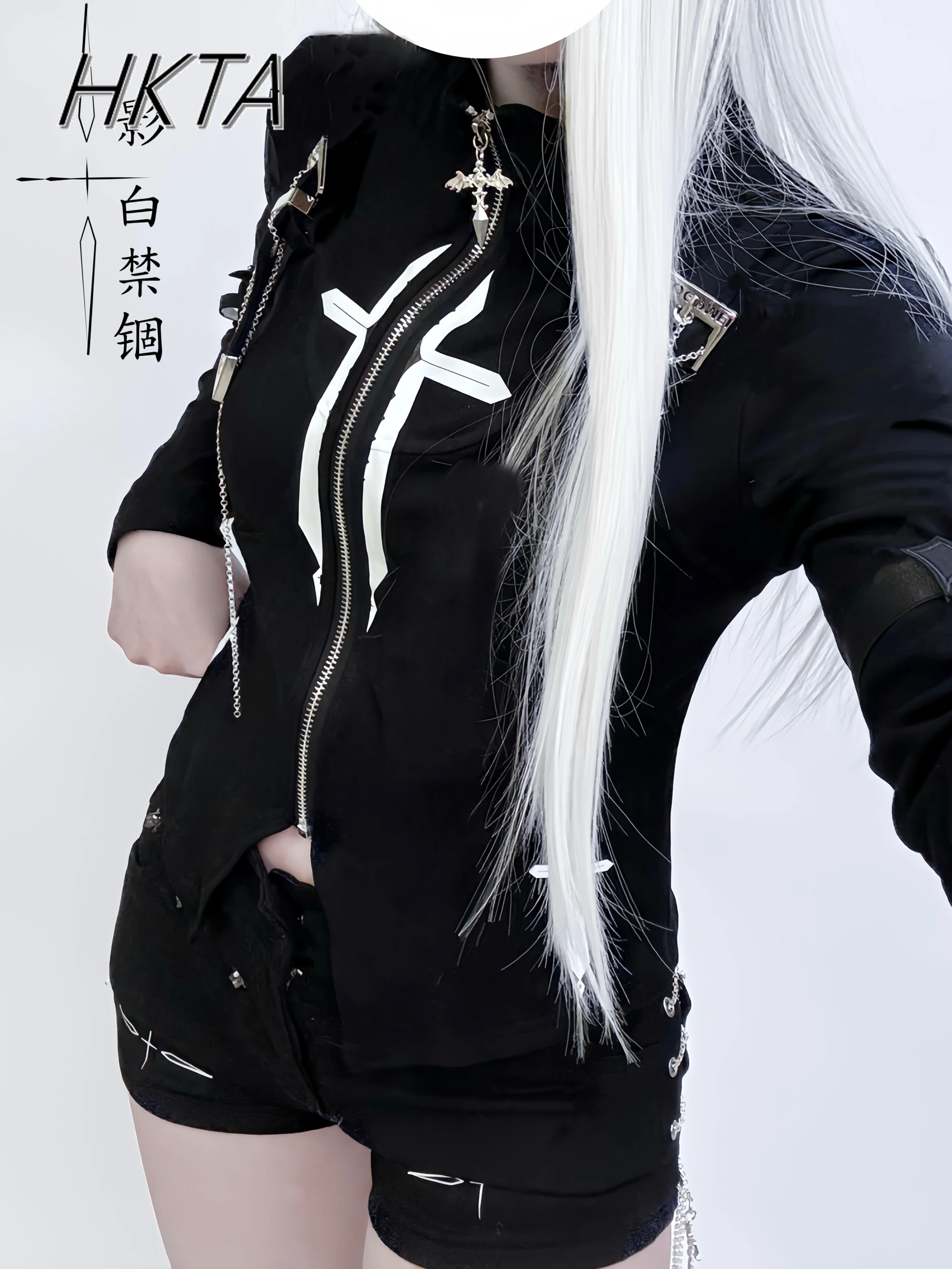 対照的な色のサブカルチャー未来的な機械式スタンドアップカラー tシャツトップ女性夏スタンドアップカラー長袖 tシャツ