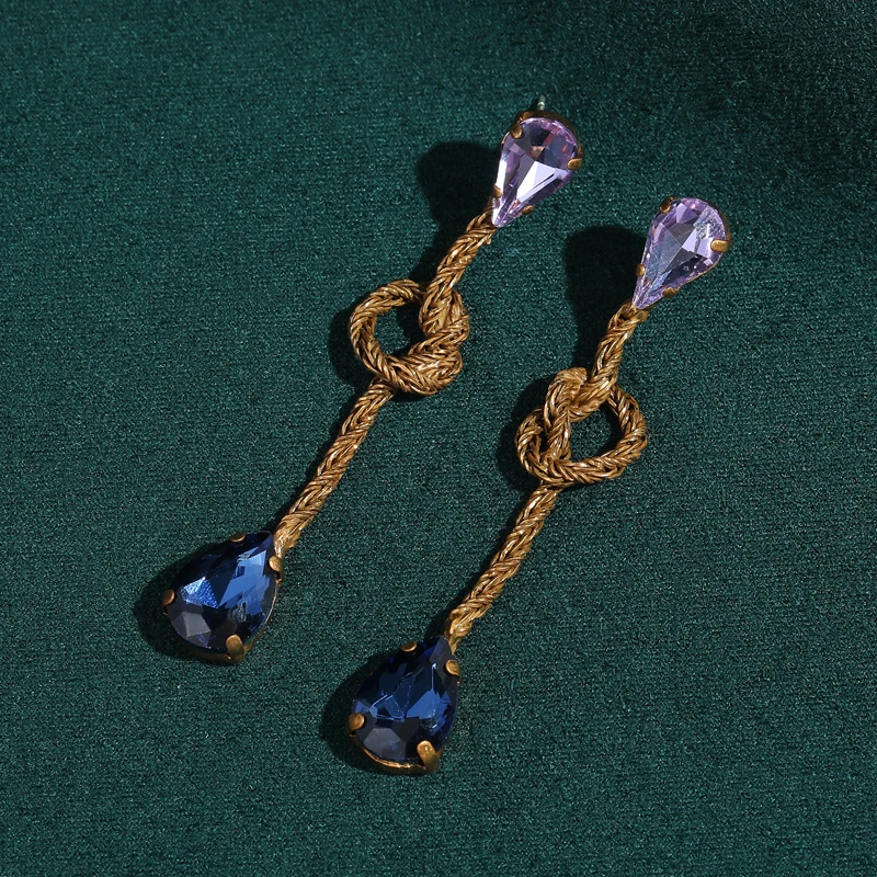 

Длинные фиолетовые, синие серьги с кристаллами золотого цвета, ювелирные изделия с узлом для женщин, винтажные дизайнерские серьги 2025 года, высокое качество, вечерние формы на каждый день