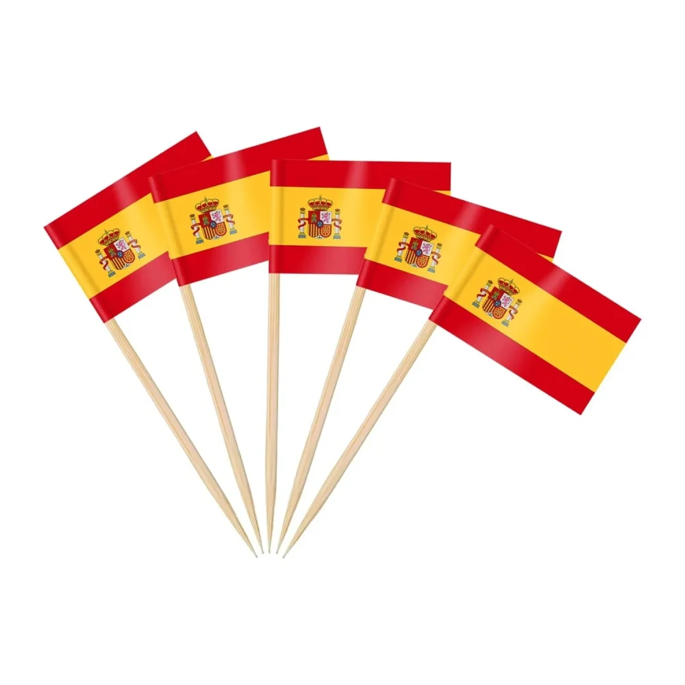 Mini 50 Uds. De banderas de palillos de dientes de España, Banderas de Espana, selecciones de comida para fiestas, cócteles, tapas, palillos de dientes de madera y bandera de papel