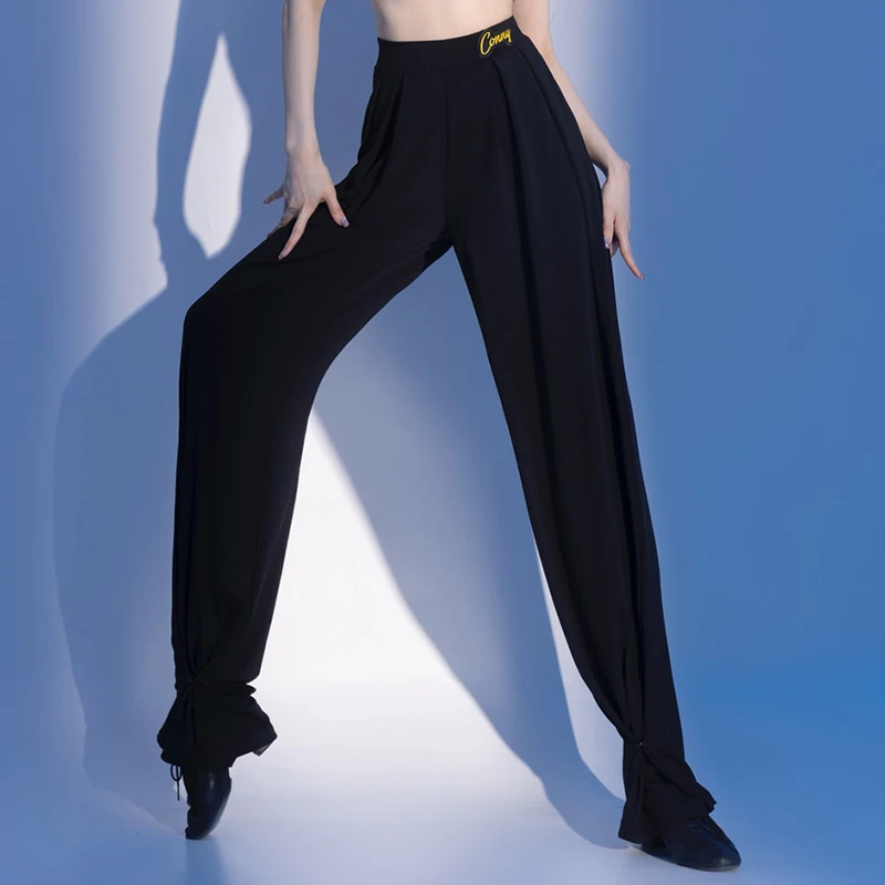 2026 Latin Dance Pants For Women Cha Cha Rumba Dancing Training Clothes Ballroom Practice Pants Adult Black Loose Trousers 3979