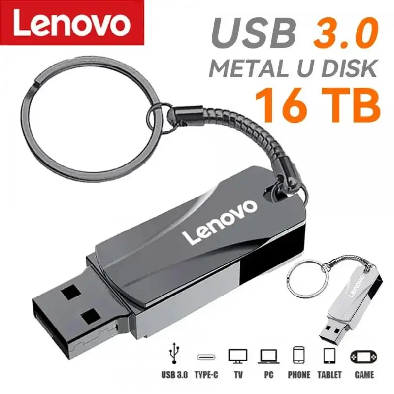 Lenovo USB 3.0 Flash Drive Metal Pen Drive 2TB/1TB/512G Waterproof High Speed Flash Disk Mini Memory Sticks 2TB U Disk Pen Drive