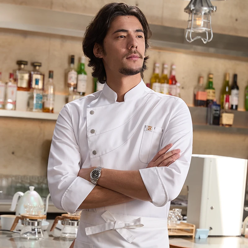 Chaqueta de Chef de manga larga para hombre y mujer, abrigo de cocinero de cocina de Hotel, uniforme de camarero de restaurante, ropa de trabajo de panadero