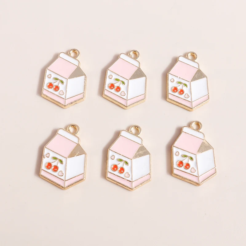 

20pcs 13x20mm Cute Enamel Cherry Yogurt Drink Charms Pendants for Jewelry Making DIY Earrings Necklaces Bracelets Accessories