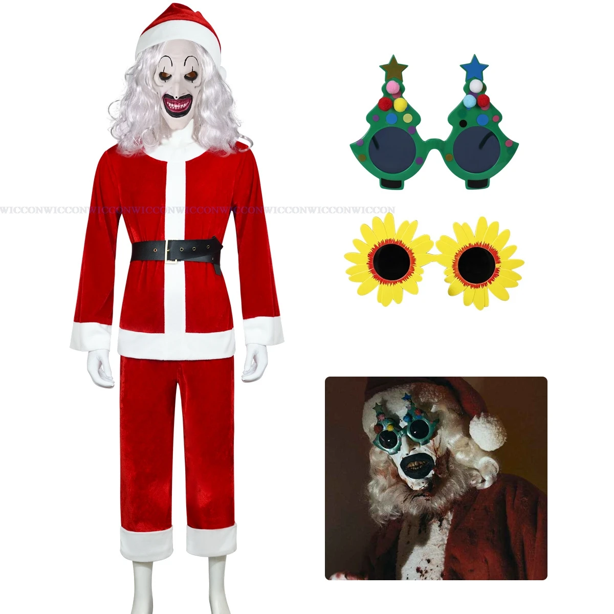 Terrifier 3 Adults Kids Art The Clown Cosplay Costume Glasses Disguise Santa Claus Mask Christmas Mens Carnival Party Outfits