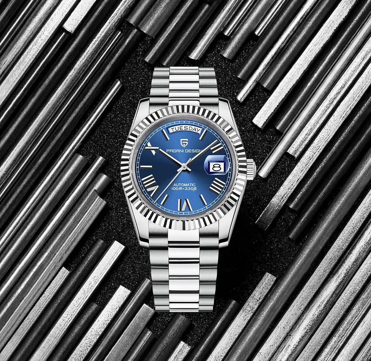 PAGANI DESIGN Elegante Luxus-Herrenuhr Mechanische Uhr für Formelle Anlässe Edelstahl Saphirglas Kalender Taucheruhr